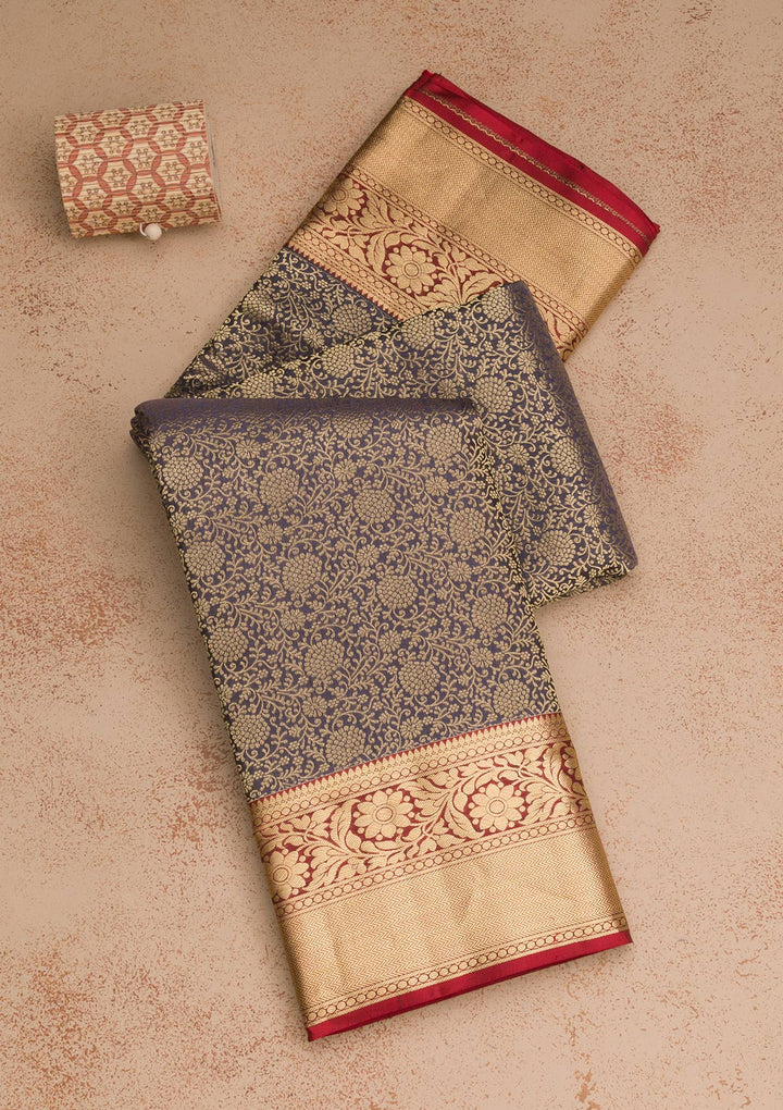 Navy Blue Zariwork Pure Silk Saree