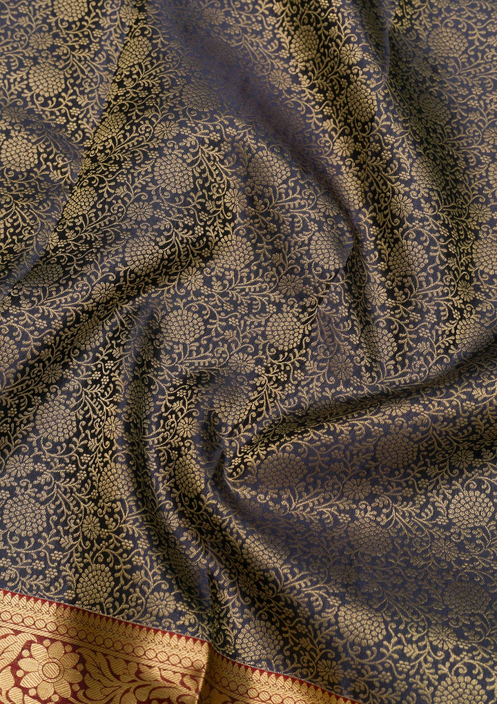 Navy Blue Zariwork Pure Silk Saree
