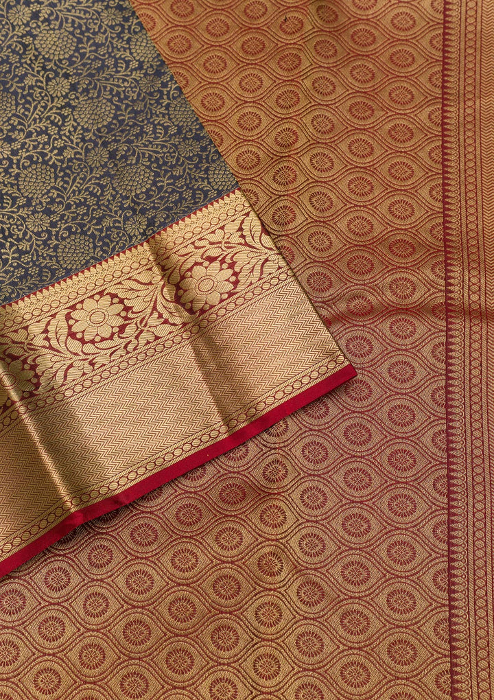 Navy Blue Zariwork Pure Silk Saree