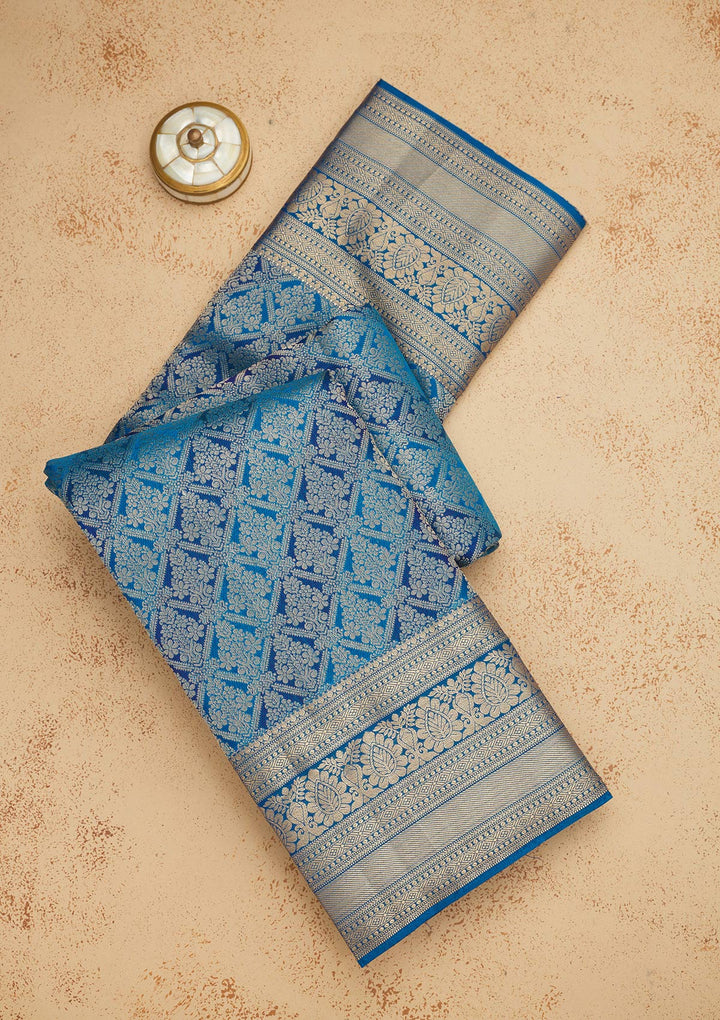 Navy Blue Zariwork Pure Silk Saree