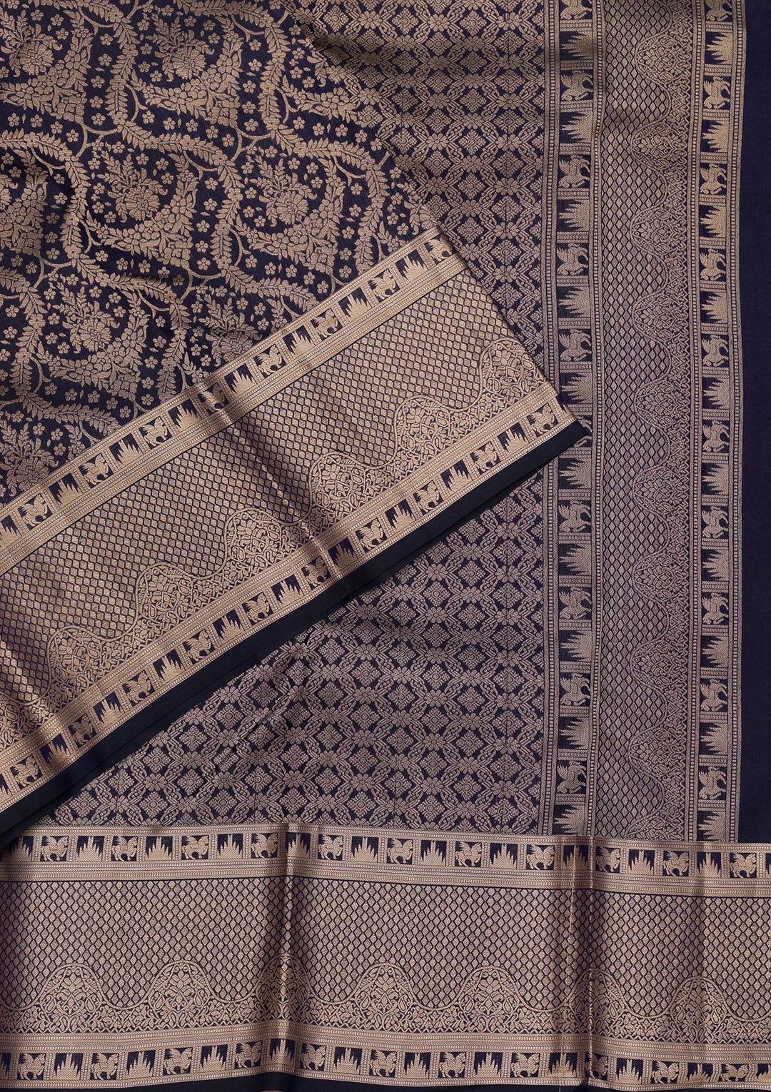 Navy Blue Zariwork Pure Silk Saree