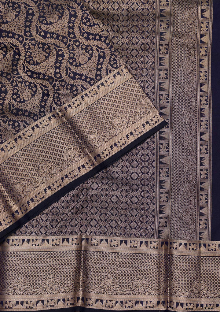 Navy Blue Zariwork Pure Silk Saree