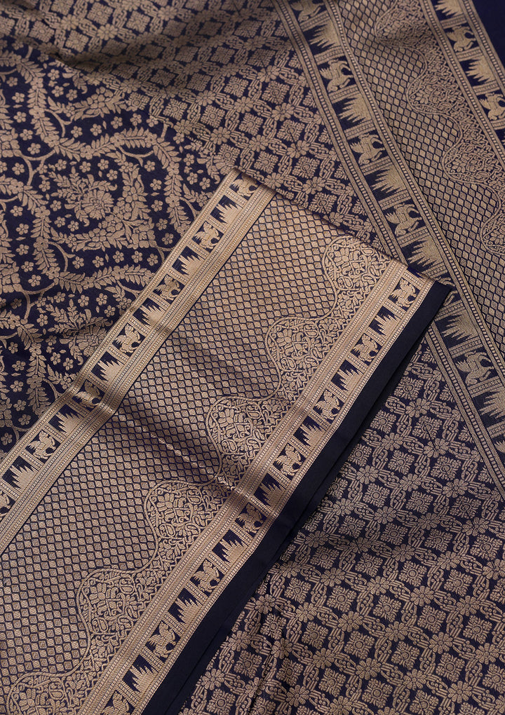 Navy Blue Zariwork Pure Silk Saree