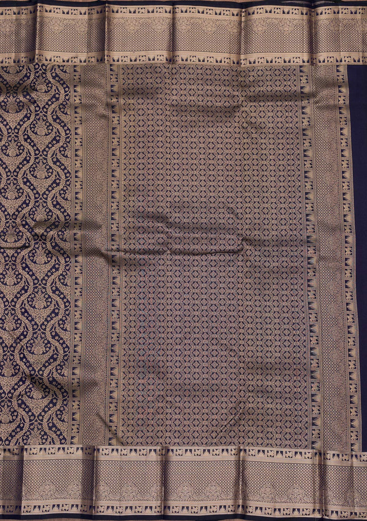 Navy Blue Zariwork Pure Silk Saree