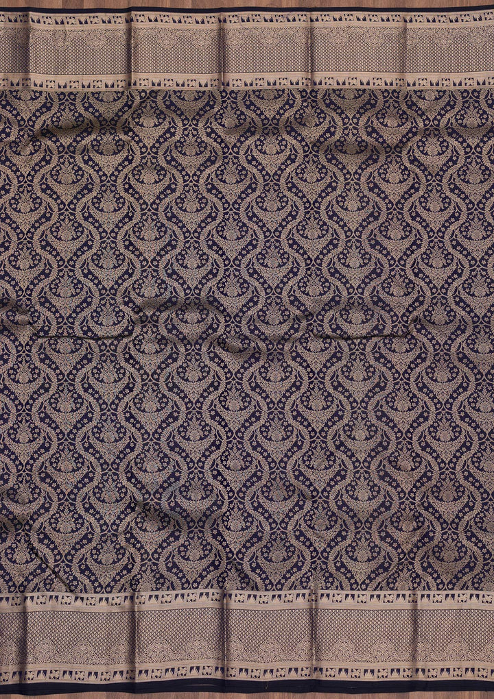 Navy Blue Zariwork Pure Silk Saree