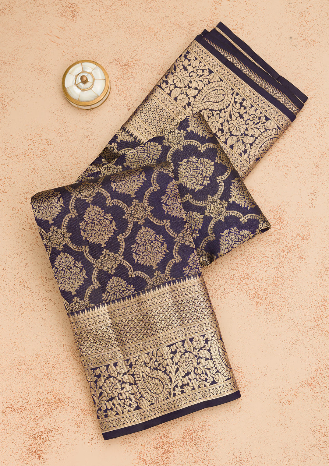 Navy Blue Zariwork Pure Silk Saree
