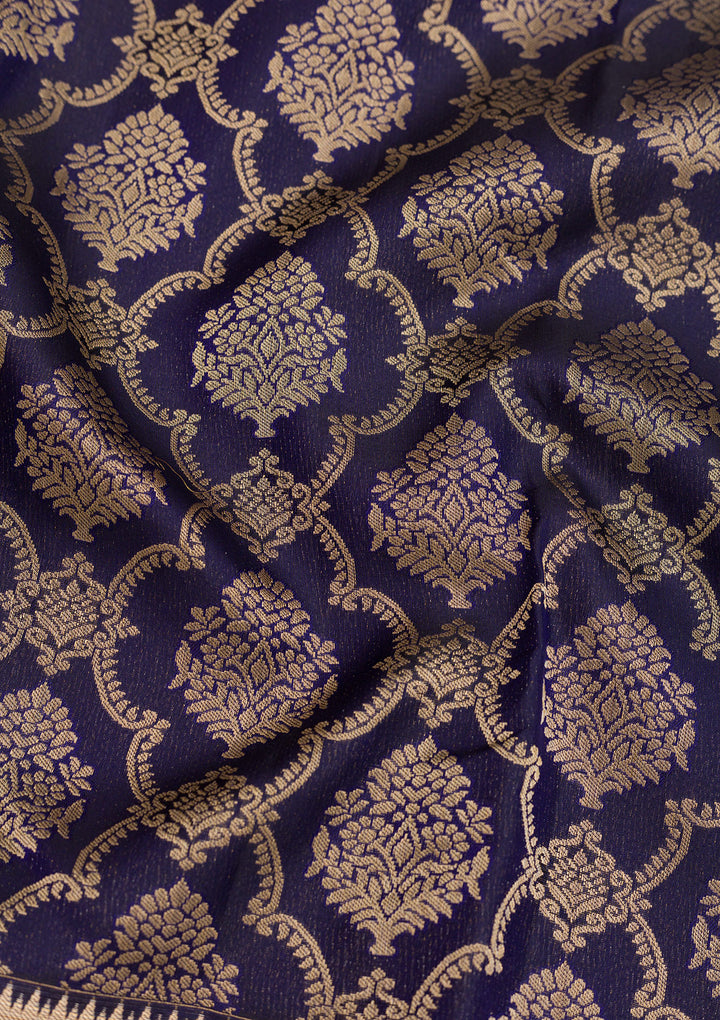 Navy Blue Zariwork Pure Silk Saree