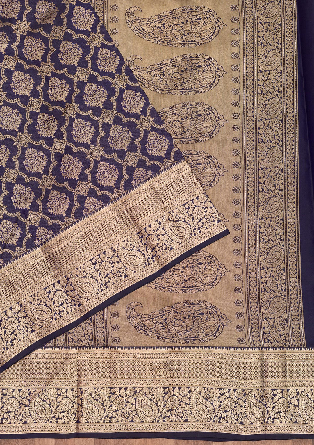 Navy Blue Zariwork Pure Silk Saree