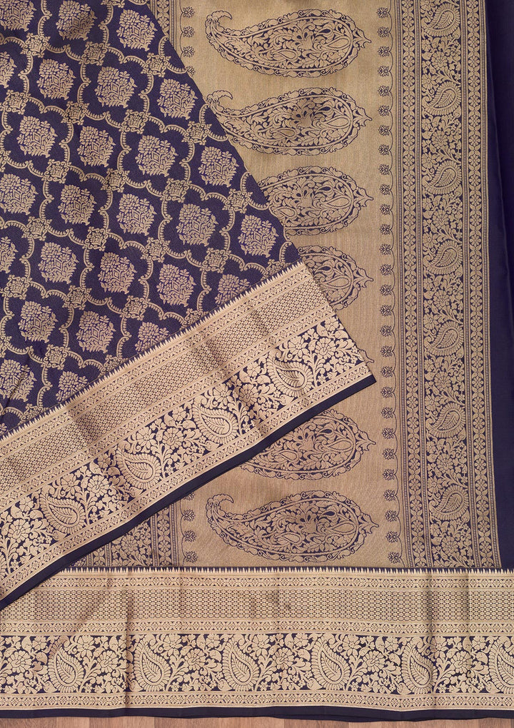 Navy Blue Zariwork Pure Silk Saree