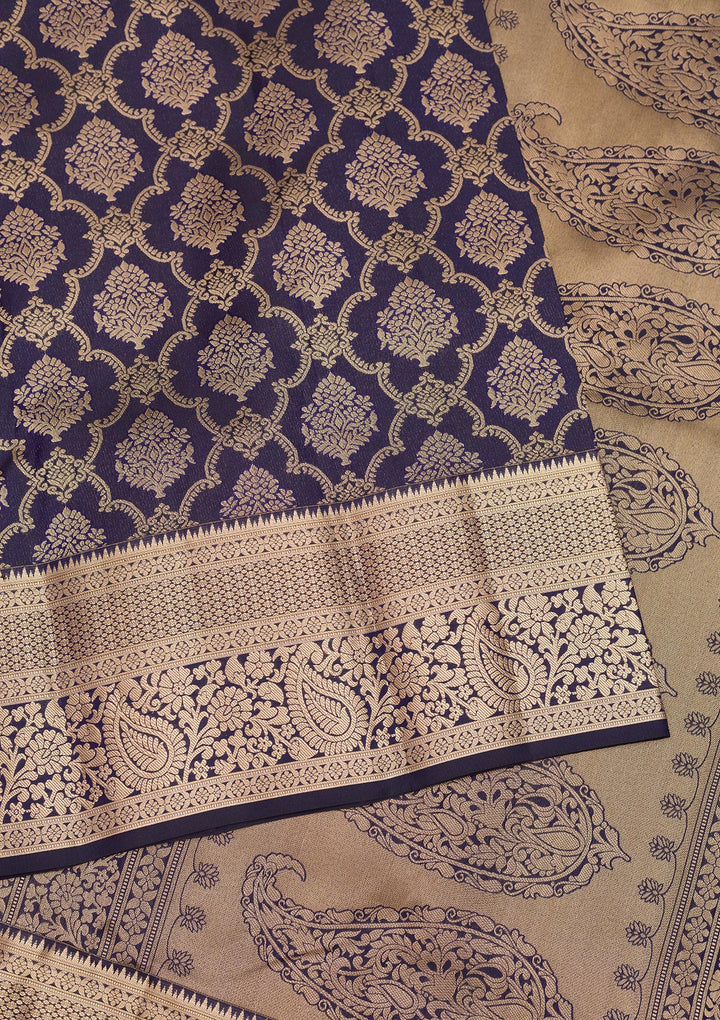 Navy Blue Zariwork Pure Silk Saree