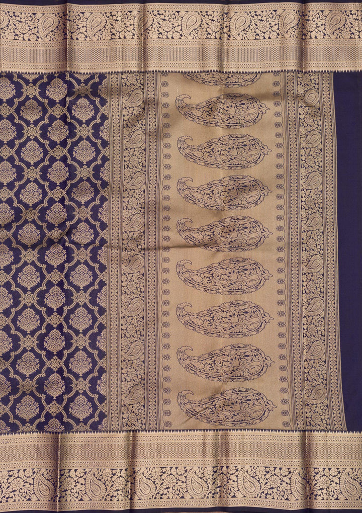 Navy Blue Zariwork Pure Silk Saree