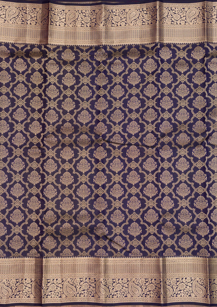 Navy Blue Zariwork Pure Silk Saree