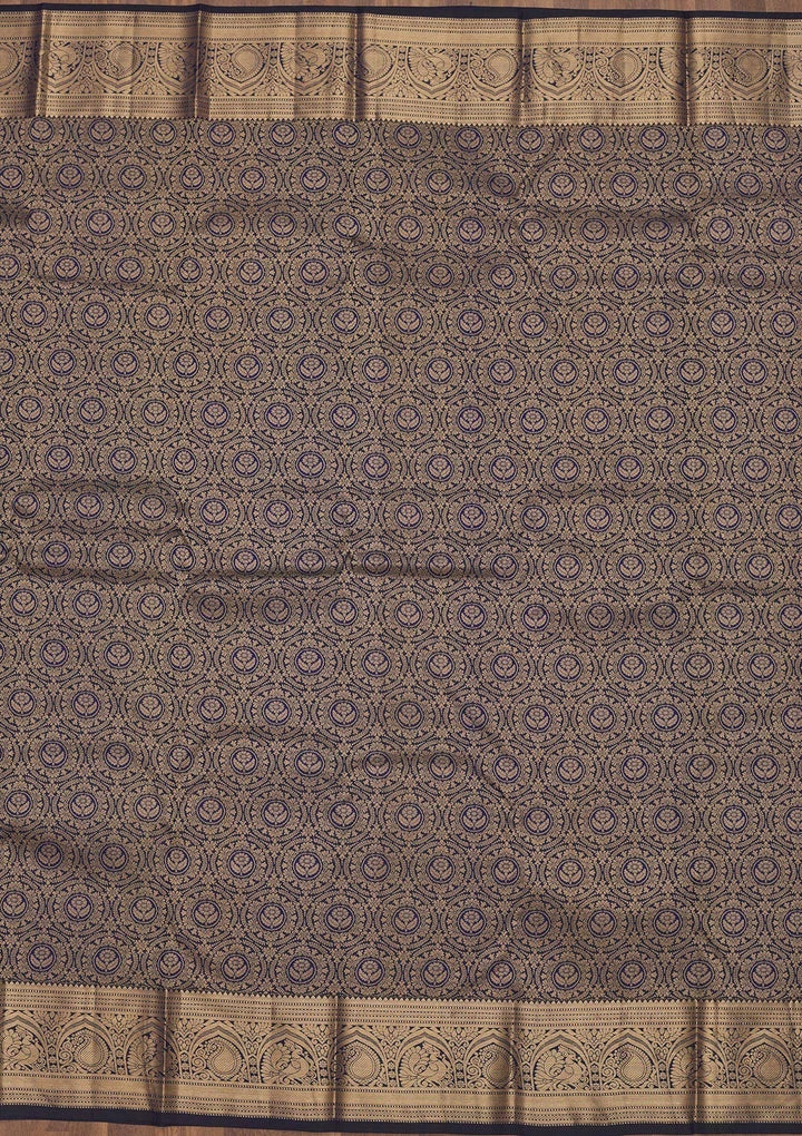 Navy Blue Zariwork Pure Silk Saree