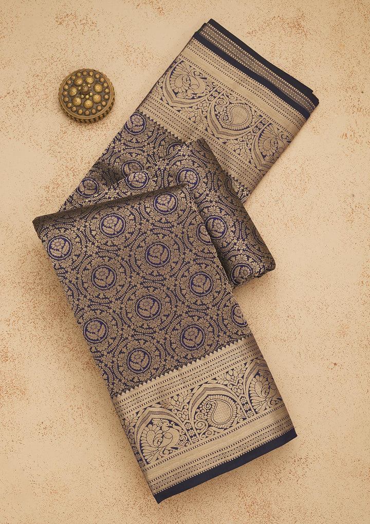Navy Blue Zariwork Pure Silk Saree