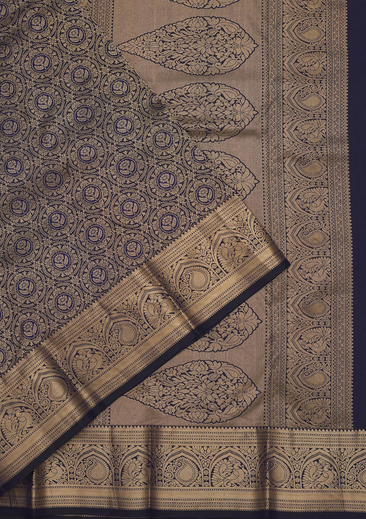 Navy Blue Zariwork Pure Silk Saree