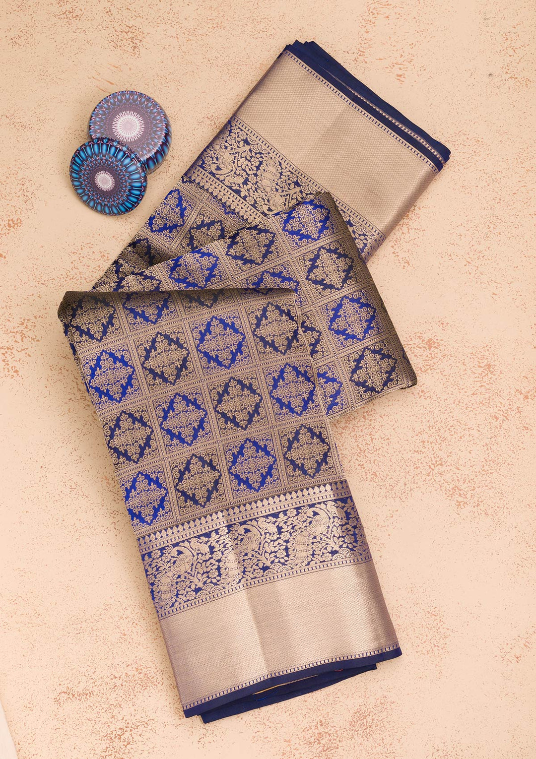 Navy Blue Zariwork Pure Silk Saree