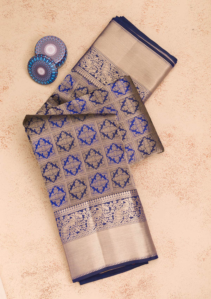 Navy Blue Zariwork Pure Silk Saree