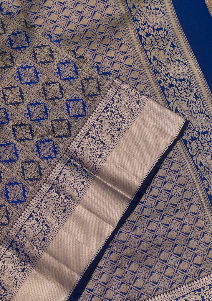 Navy Blue Zariwork Pure Silk Saree