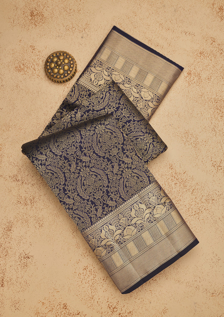 Navy Blue Zariwork Pure Silk Saree