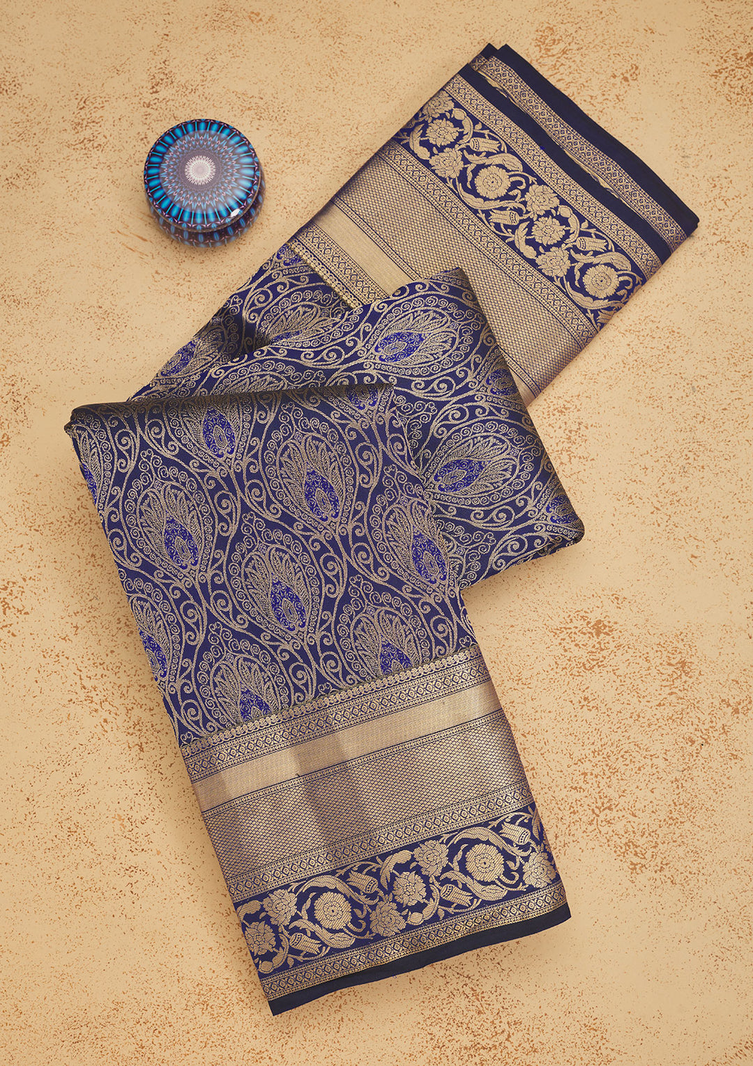 Navy Blue Zariwork Pure Silk Saree