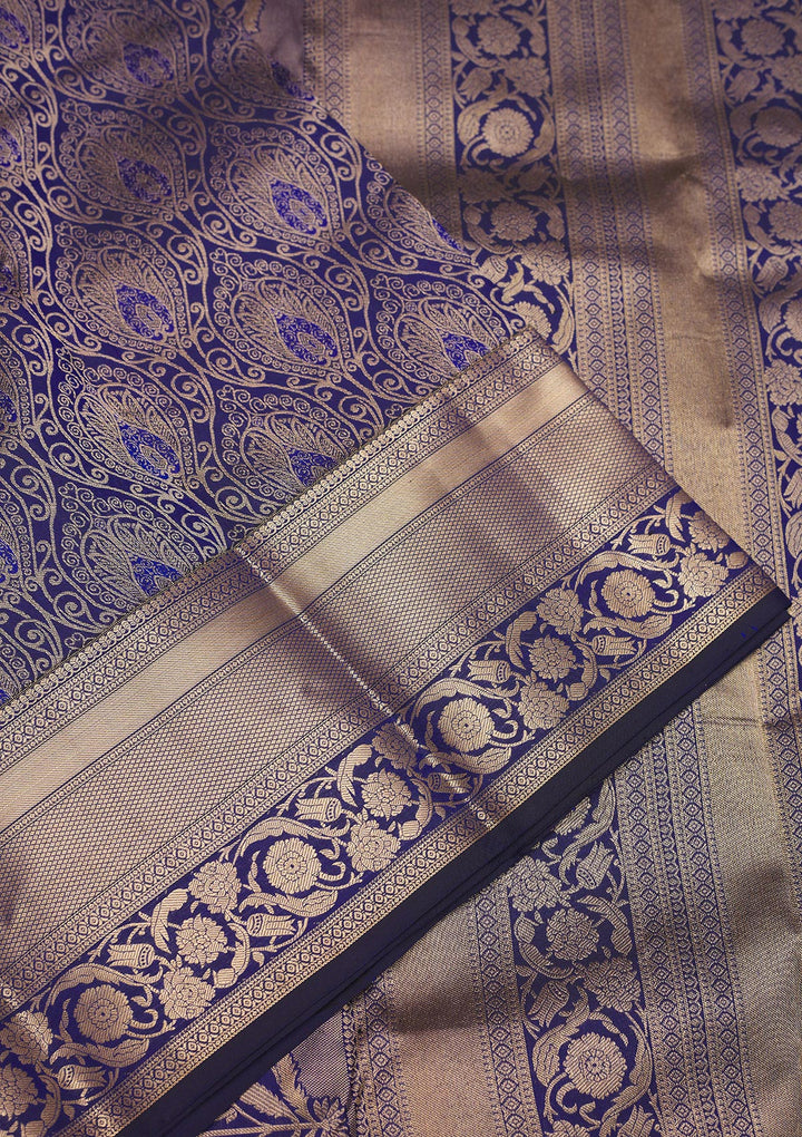 Navy Blue Zariwork Pure Silk Saree