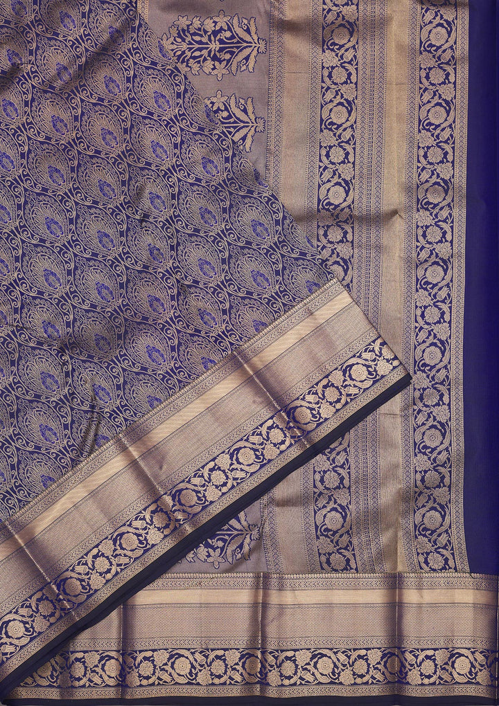 Navy Blue Zariwork Pure Silk Saree