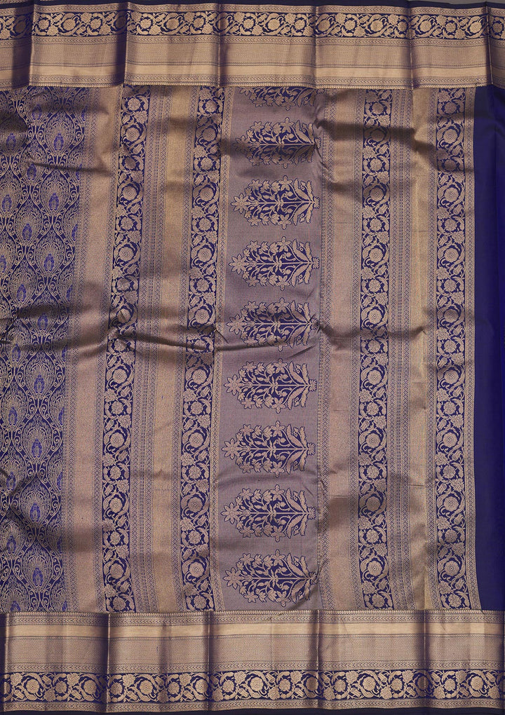 Navy Blue Zariwork Pure Silk Saree