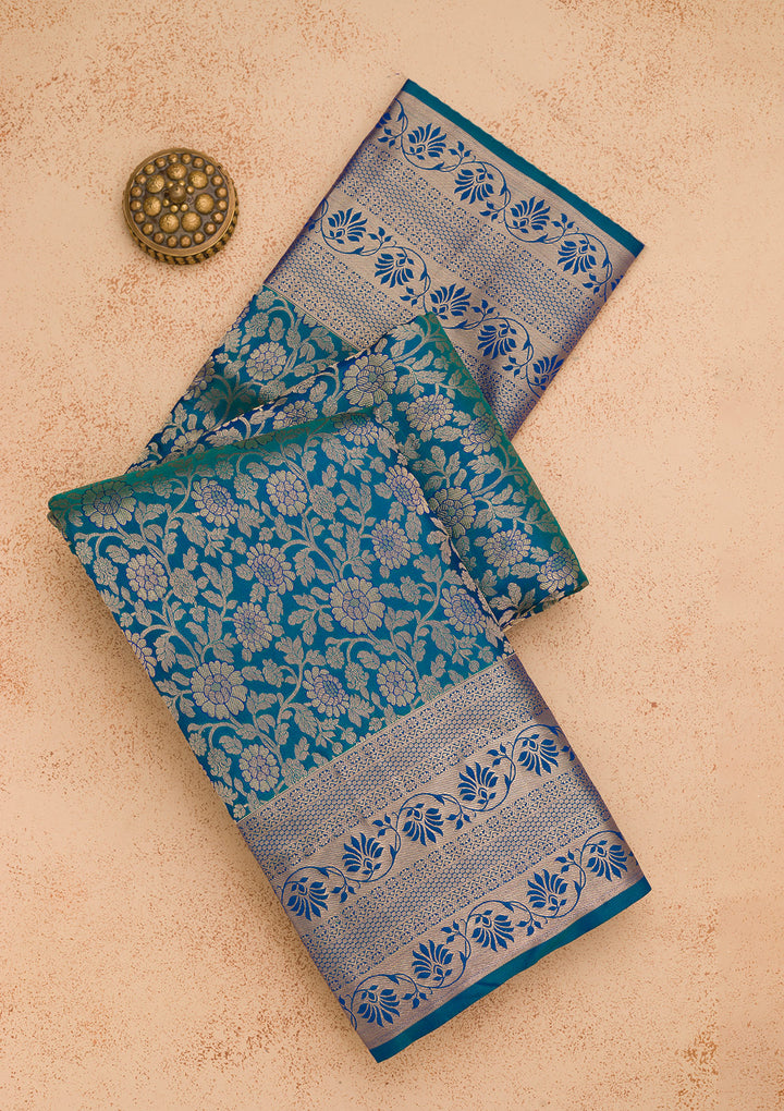 Navy Blue Zariwork Pure Silk Saree