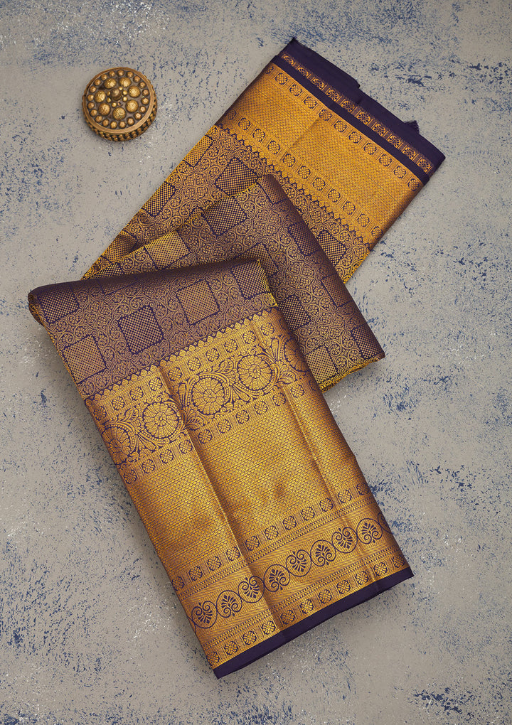 Navy Blue Zariwork Pure Silk Saree