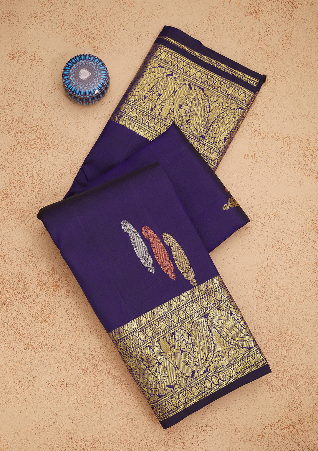 Navy Blue Zariwork Pure Silk Saree