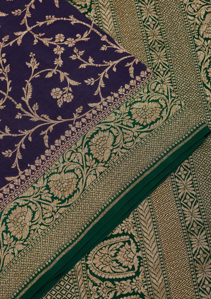 Navy Blue Zariwork Pure Silk Saree