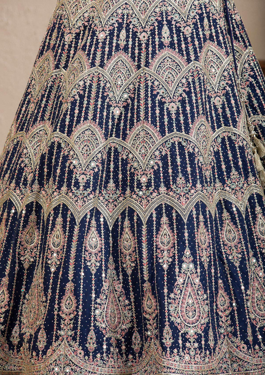 Navy Blue Zariwork Raw Silk Readymade Lehenga