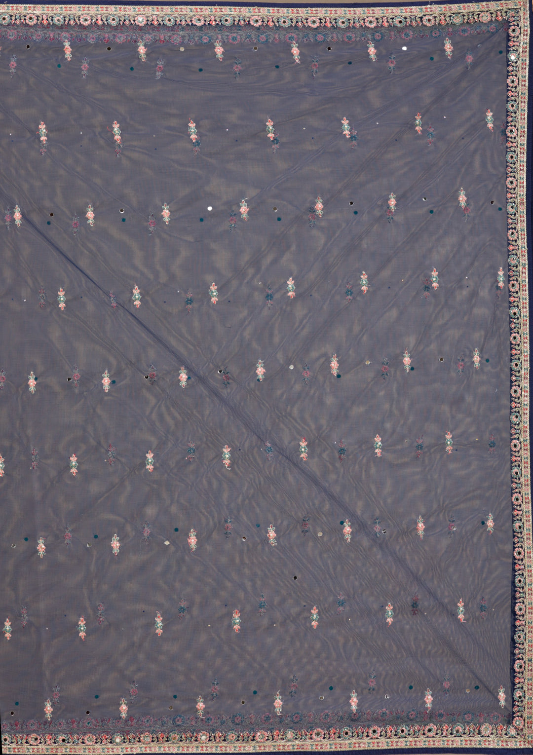Navy Blue Zariwork Raw Silk Readymade Lehenga