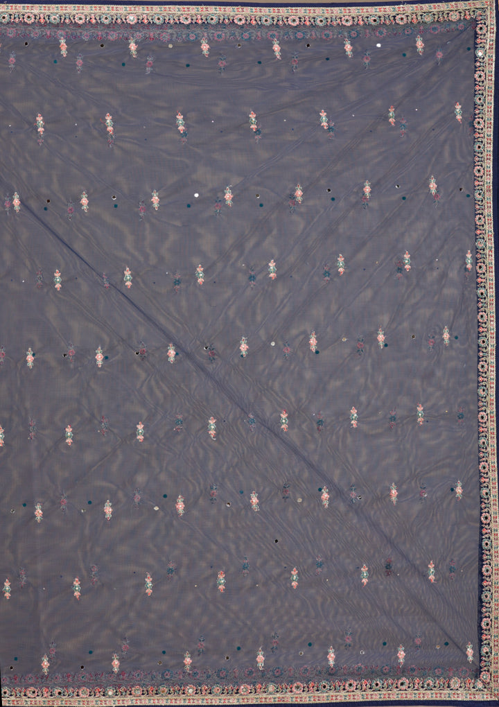 Navy Blue Zariwork Raw Silk Readymade Lehenga