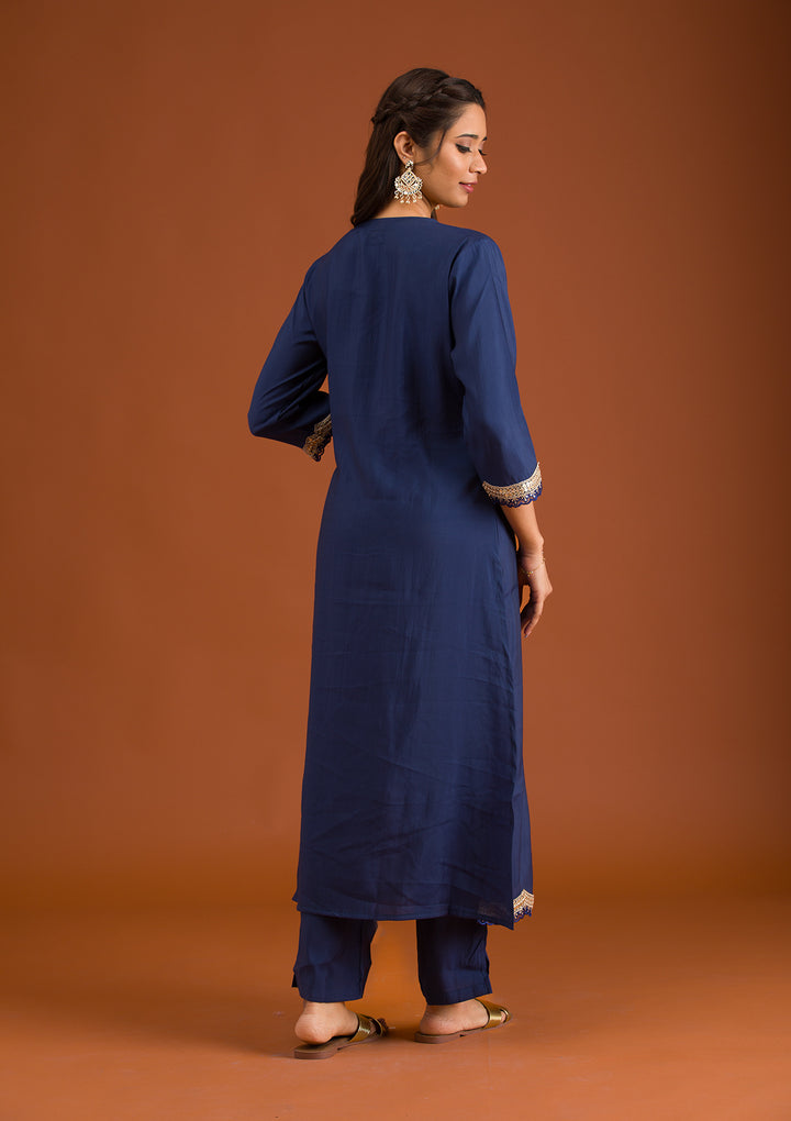 Navy Blue Zariwork Semi Crepe Readymade Salwar Suit