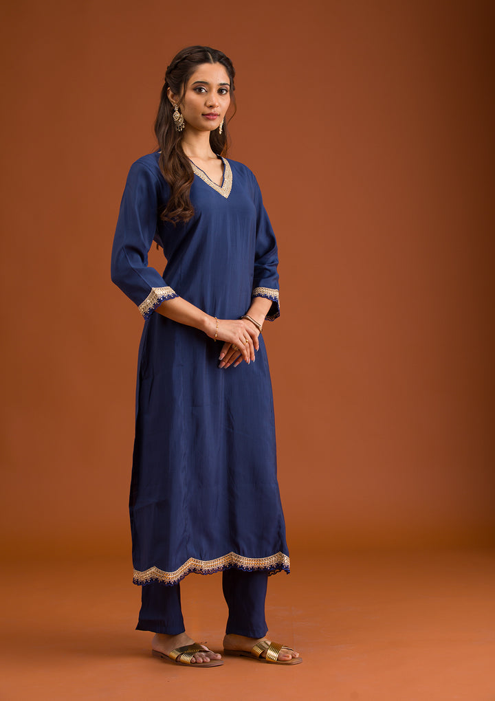 Navy Blue Zariwork Semi Crepe Readymade Salwar Suit