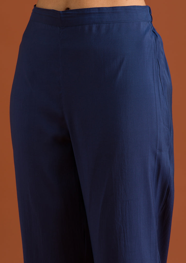 Navy Blue Zariwork Semi Crepe Readymade Salwar Suit