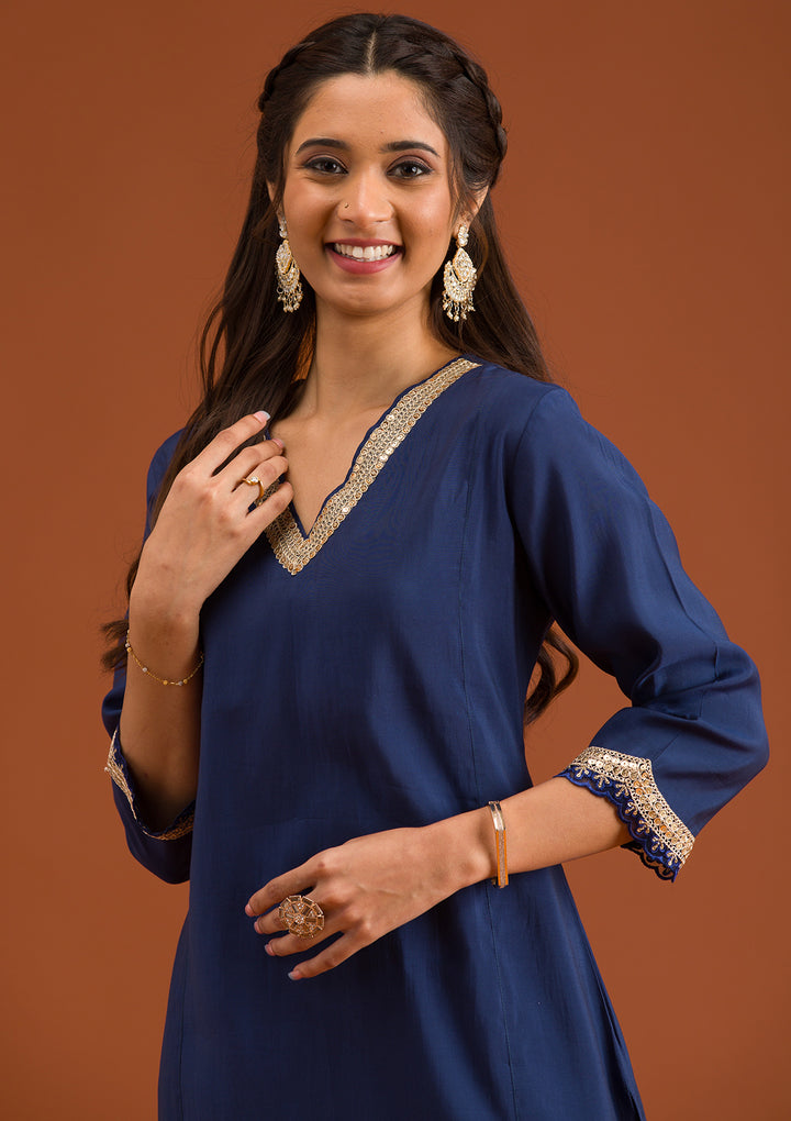 Navy Blue Zariwork Semi Crepe Readymade Salwar Suit