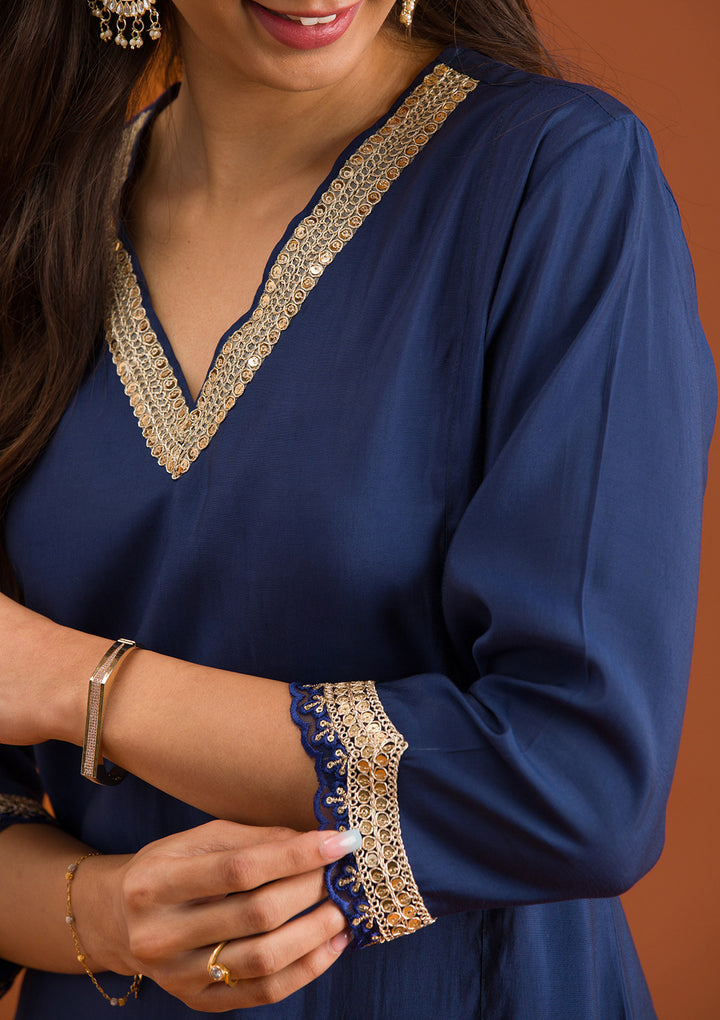 Navy Blue Zariwork Semi Crepe Readymade Salwar Suit