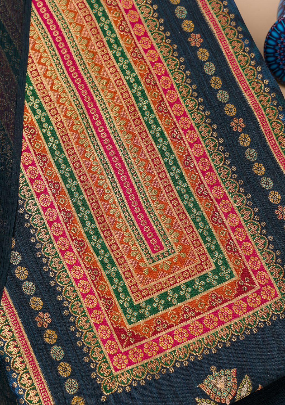 Navy Blue Zariwork Semi Crepe Unstitched Salwar Suit
