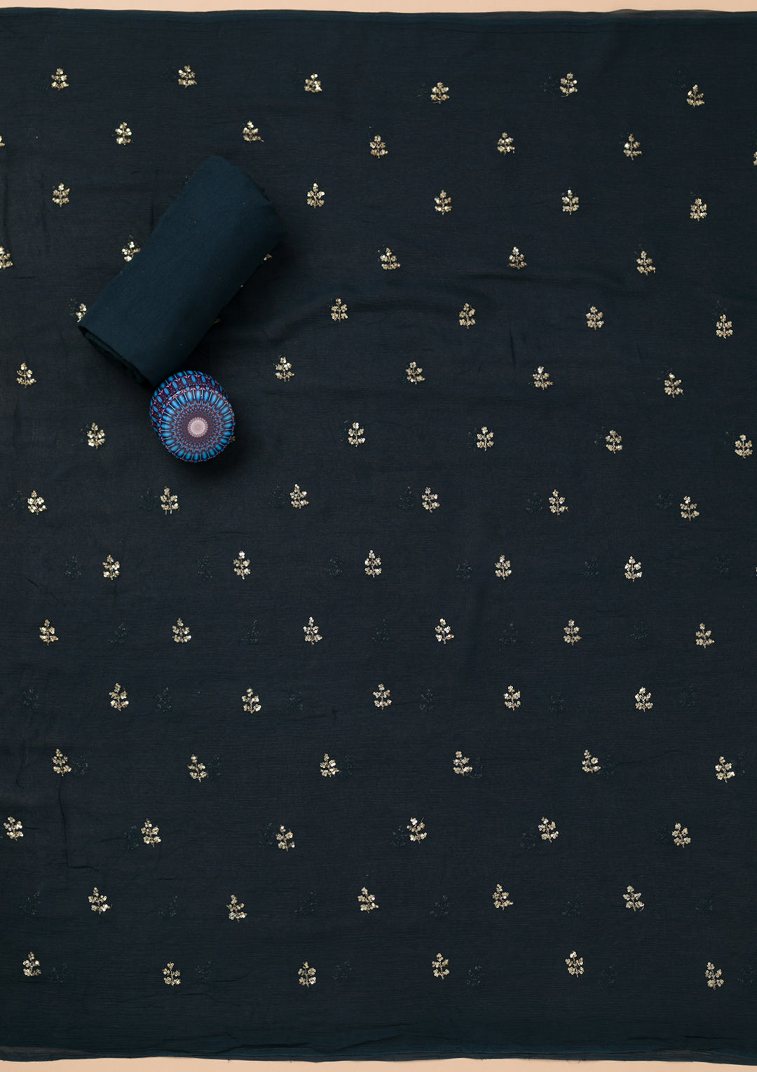 Navy Blue Zariwork Semi Crepe Unstitched Salwar Suit