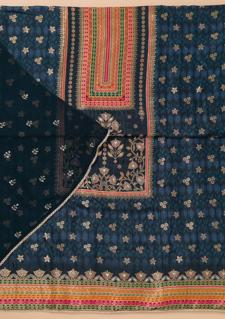 Navy Blue Zariwork Semi Crepe Unstitched Salwar Suit
