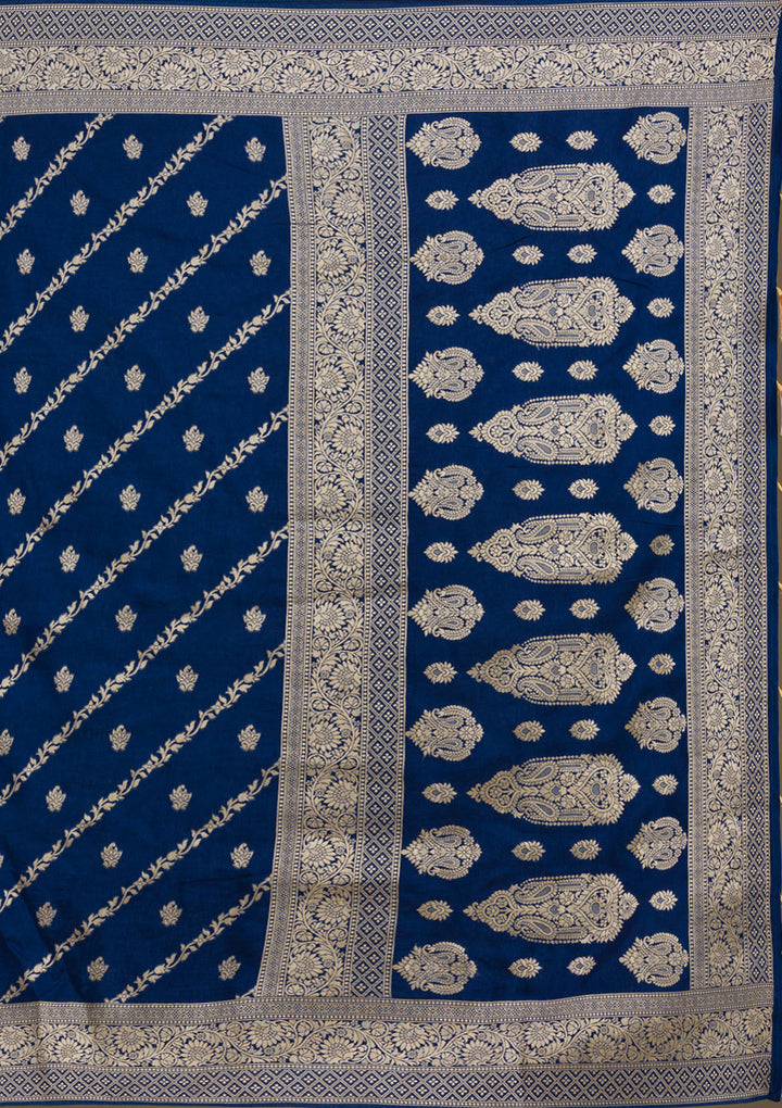 Navy Blue Zariwork Semi Crepe Saree