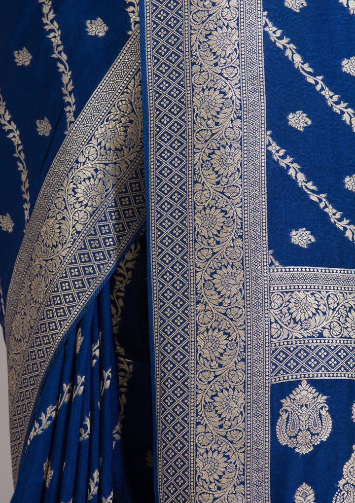 Navy Blue Zariwork Semi Crepe Saree