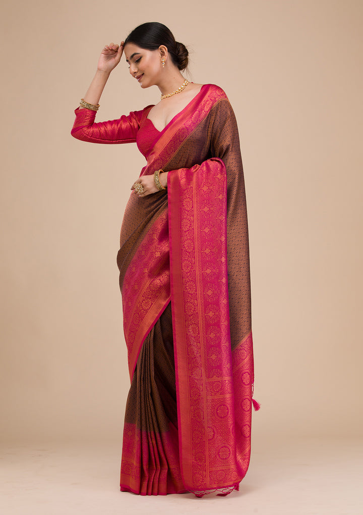 Navy Blue Zariwork Soft Silk Saree