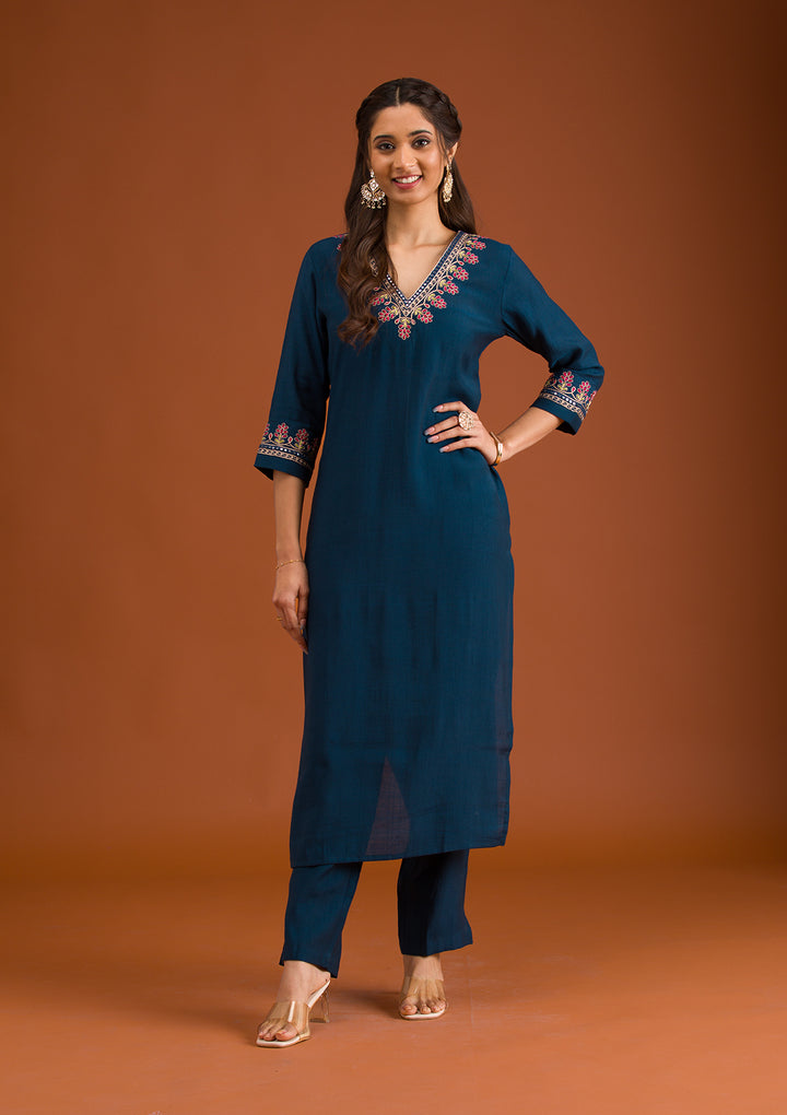 Navy Blue Zariwork Tissue Readymade Salwar Suit