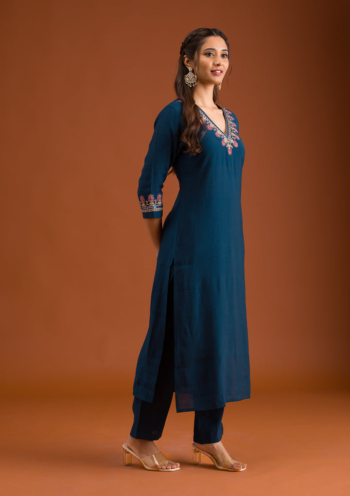Navy Blue Zariwork Tissue Readymade Salwar Suit