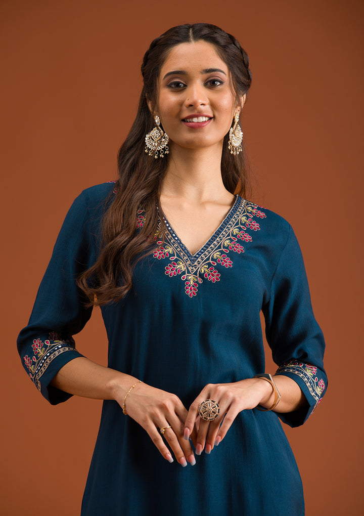 Navy Blue Zariwork Tissue Readymade Salwar Suit