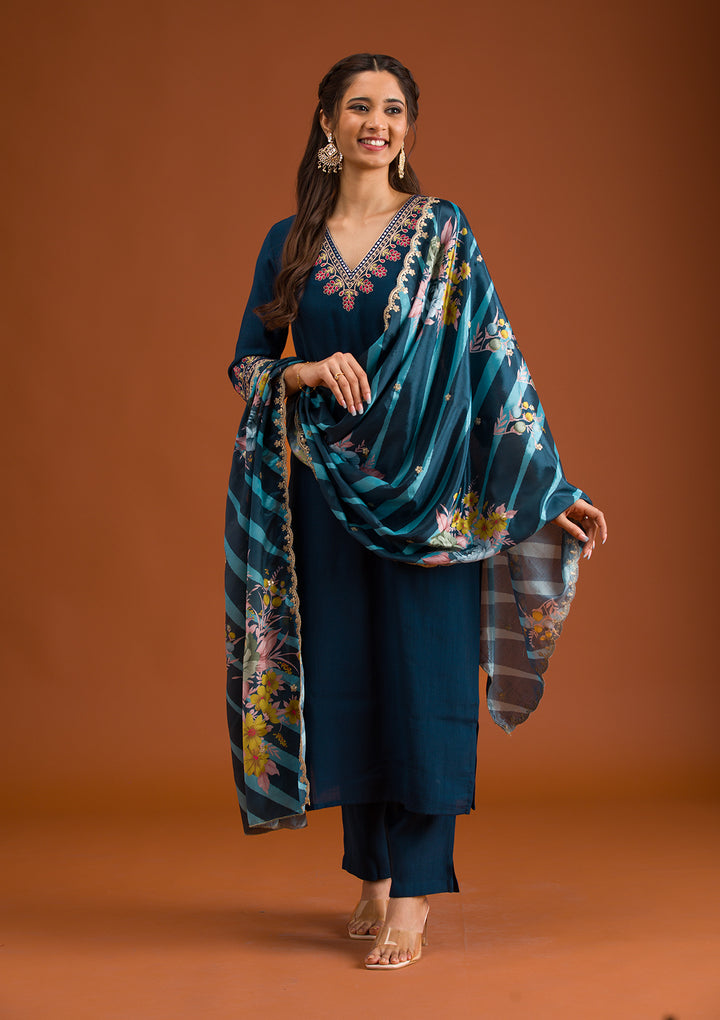 Navy Blue Zariwork Tissue Readymade Salwar Suit