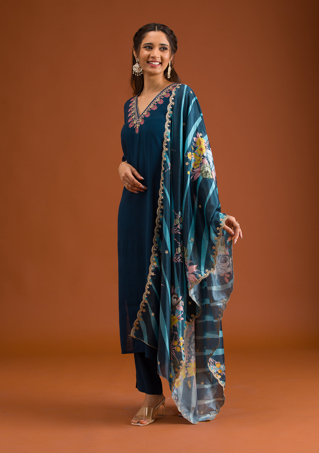Navy Blue Zariwork Tissue Readymade Salwar Suit